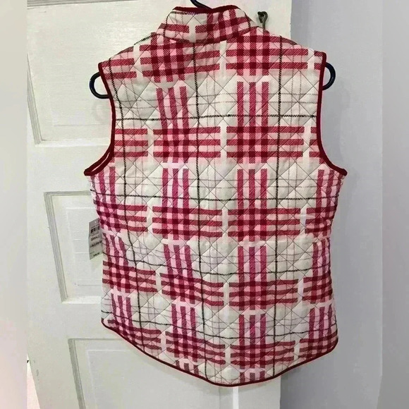 NWT red & cream bubble vest Karen Scott standard collar plaid quilted puffer - Picture 7 of 7